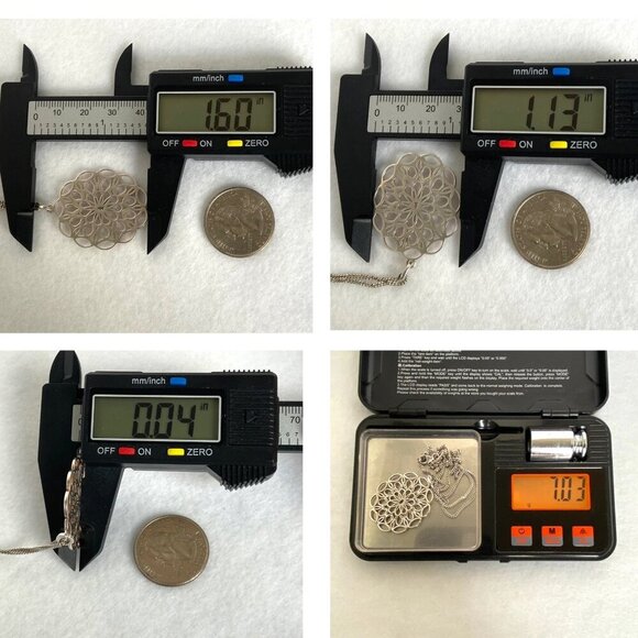 Sterling Silver 925 Oval Pierced Filigree Scrollwork Pendant Necklace 17.5" - Picture 10 of 16